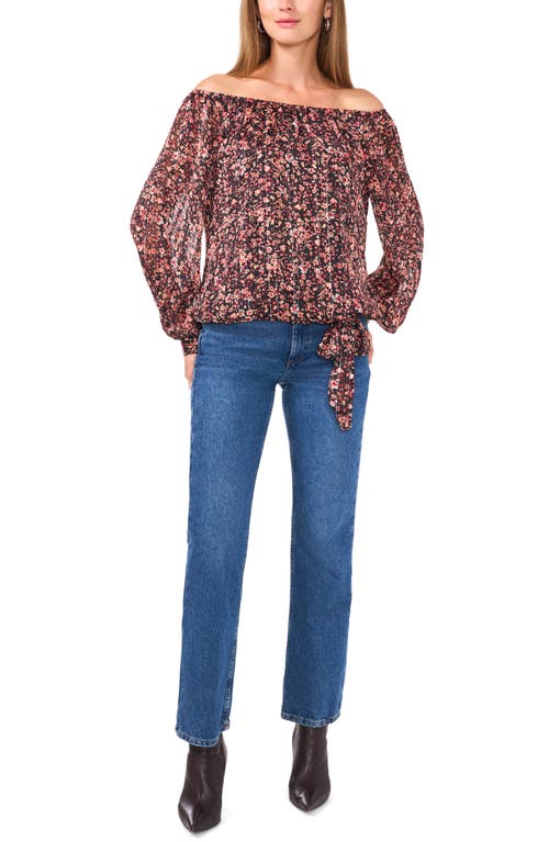 Vince Camuto Floral Metallic Stripe Off The Shoulder Top In Rich Black