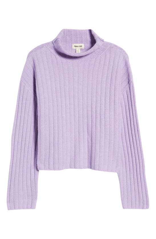 Open Edit Cotton Blend Rib Turtleneck Sweater In Purple Villa