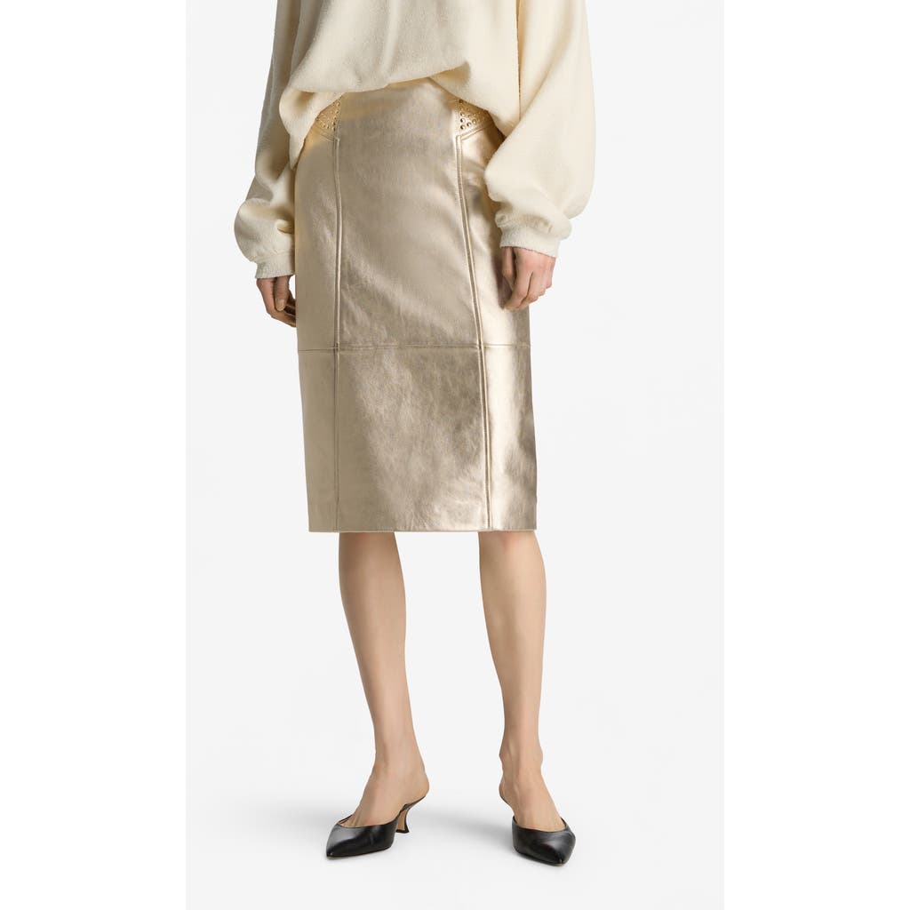 St John St. John Collection Metallic Leather Skirt In Champagne