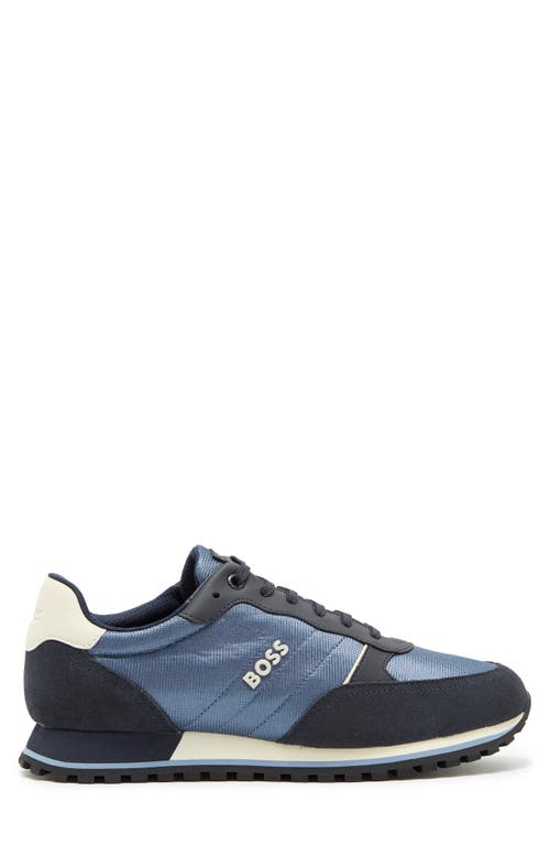 Hugo Boss Running-style Trainers In Mixed Materials With Raised Logo In Blue