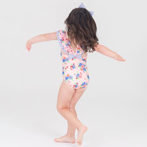 Shop Rufflebutts Baby Girls Ruffle V-back One Piece In Coastal Breeze Floral