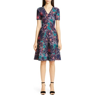 Carolina Herrera Metallic Oleander Jacquard Sweater Dress, Purple