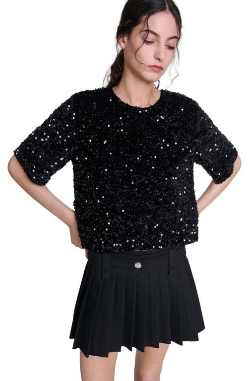 Shop Maje Sequinned Velvet Top In Black