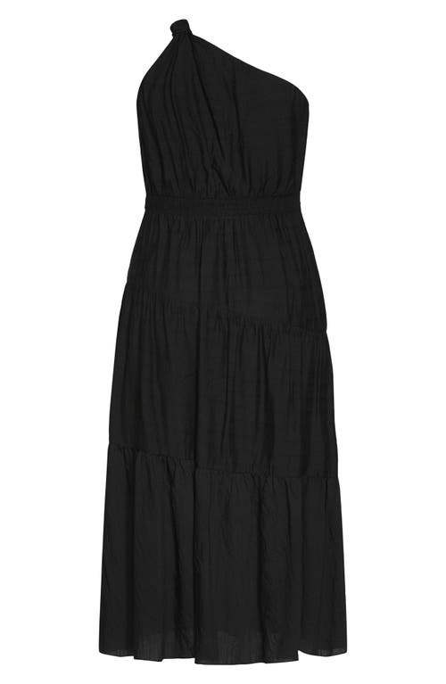 Shop City Chic Kyleigh Tiered One-shoulder Maxi Dress In Black