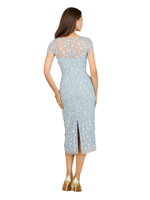 Lara New York 3d Applique Midi Dress With Cap Sleeves In Periwinkle