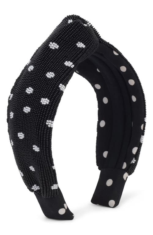 Autumn Adeigbo Beaded Knotted Headband in Black And White Polka Dot