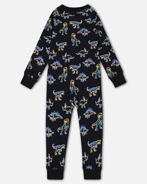 Shop Deux Par Deux Baby Boy's Organic Cotton One Piece Pajama Black Printed Neon Dino In Printed Neon Dinos