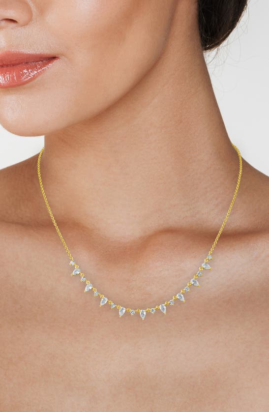 Shop Cz By Kenneth Jay Lane Alternating Cubic Zirconia Necklace In Clear/ Gold