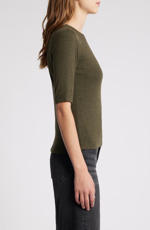 Frame Ribbed Knit Crewneck Tee In Rich Military Heather