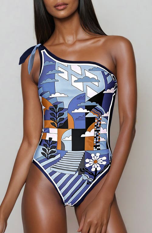 Shop Jessie Zhao New York Blue Imagination Reversible One-shoulder Swimsuit