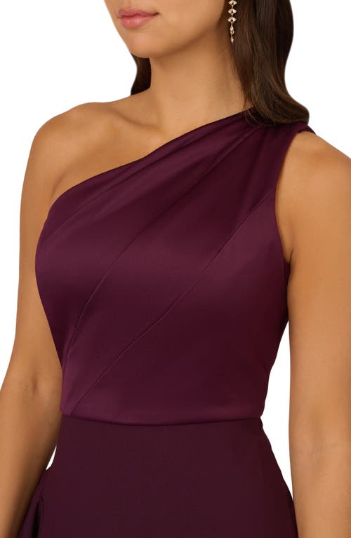 Shop Adrianna Papell One-shoulder Satin & Crepe Gown In Bordeaux Glow