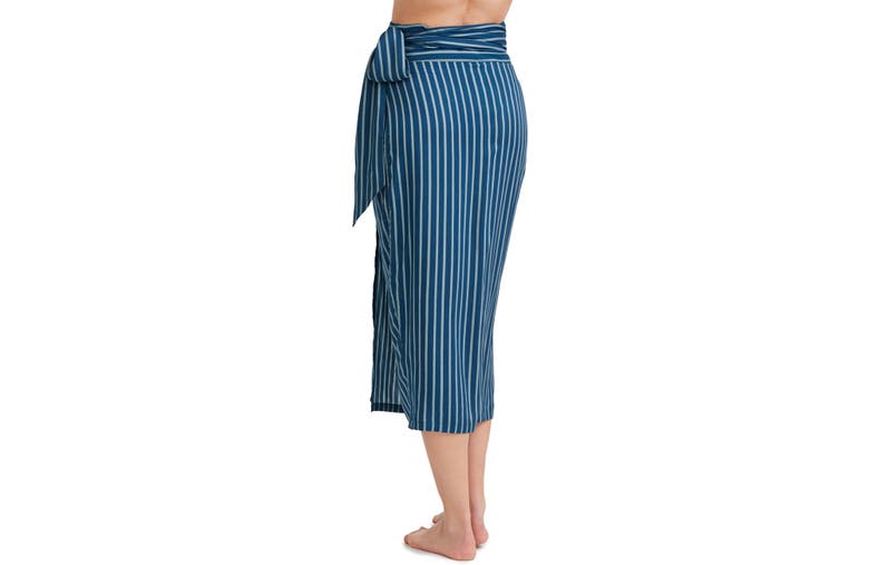 Shop Au Naturel By Gottex Printed Stripe Long Sarong Skirt Swim Cover Up In Dusk Blue