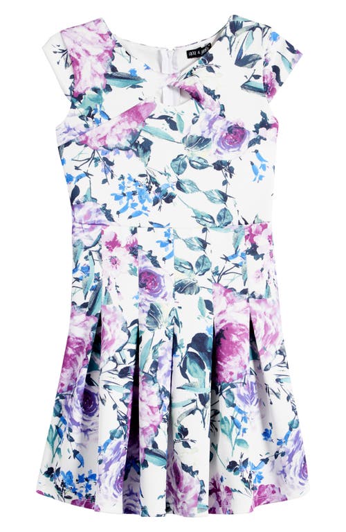 Ava & Yelly Kids' Floral Twist Front Pleated Party Dress Purple at Nordstrom,