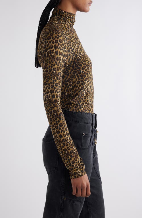 Shop Isabel Marant Joyela Leopard Print Stretch Jersey Turtleneck Top