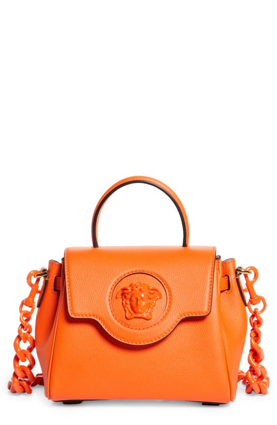 Versace Small La Medusa Handbag In Orange/  Gold