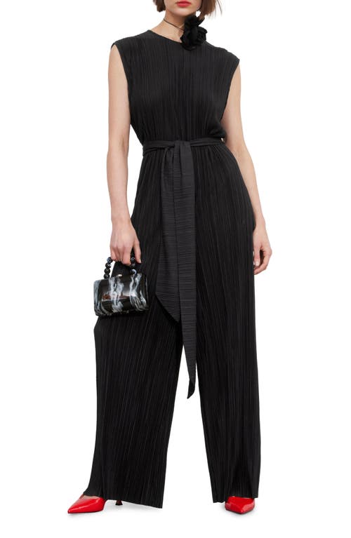 Shop & Other Stories Plissé Sleeveless Wide Leg Jumpsuit In Black Dark