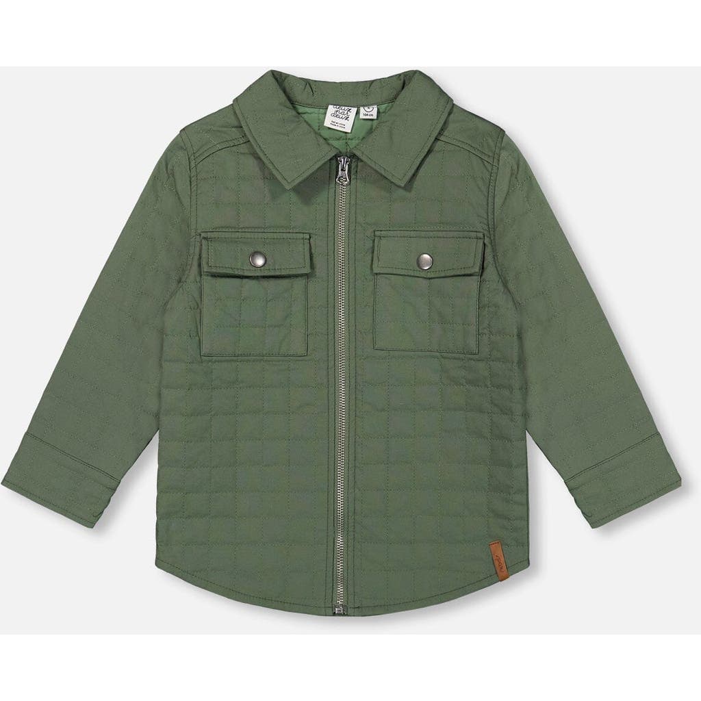 Deux Par Deux Boys' Quilted Canvas Overshirt With Pockets - Little Kid, Big Kid In Dark Forest