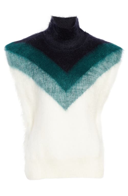 Shop Bottega Veneta Wool & Mohair Blend Sleeveless Turtleneck Sweater In Mid Blue/bil./chalk