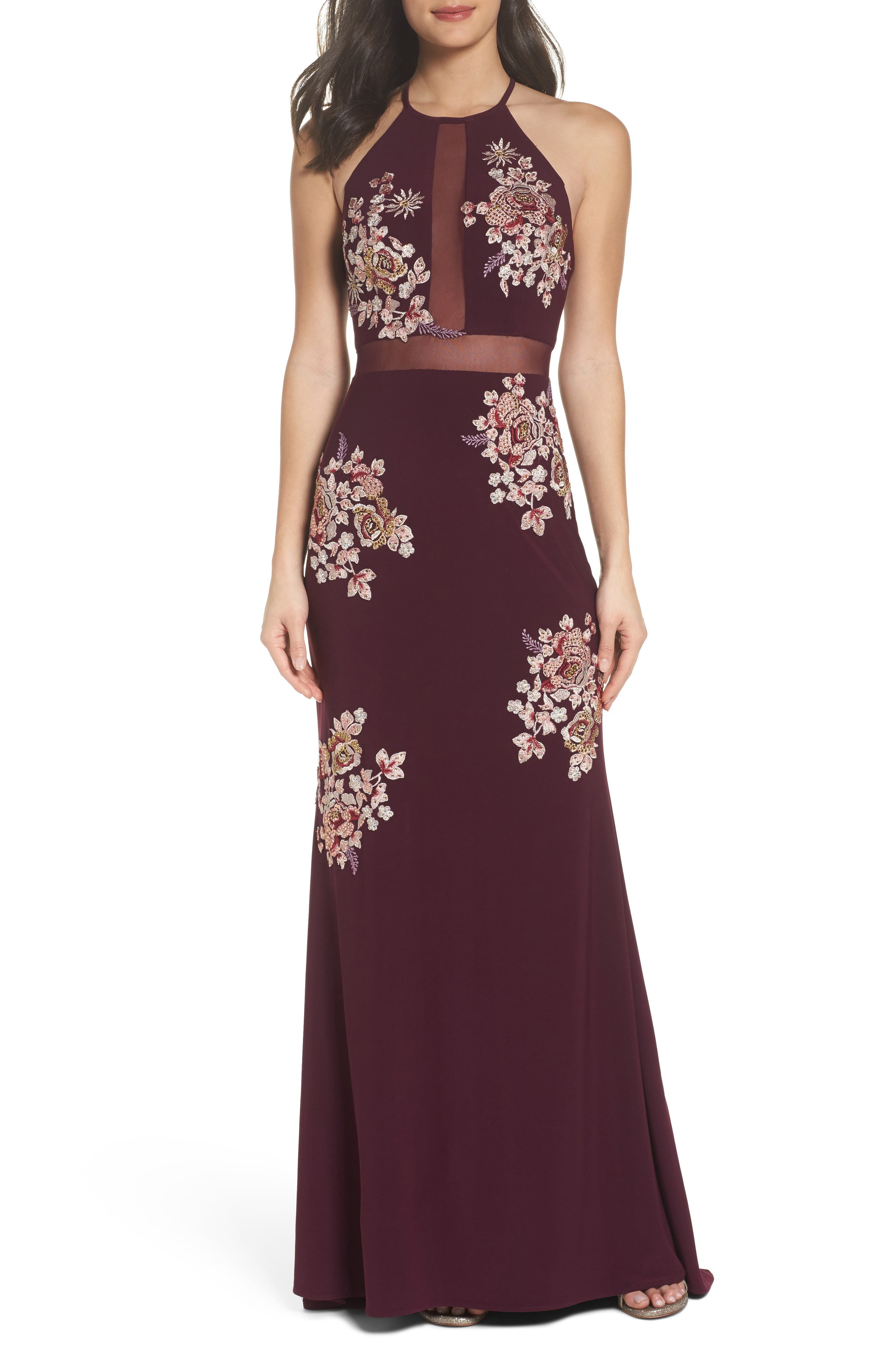 Xscape Embellished Floral Halter Gown (Regular & Petite) Nordstrom