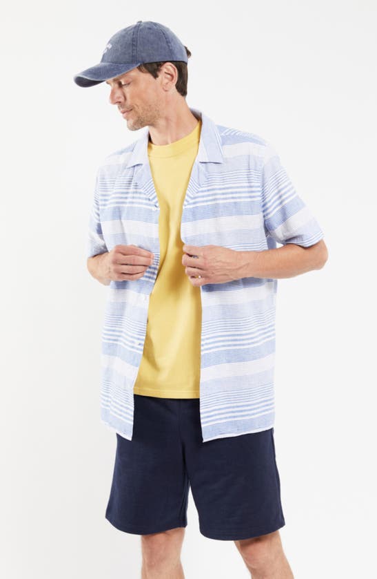 Shop Armor-lux Comfort Linen Camp Shirt In Raye Bleu