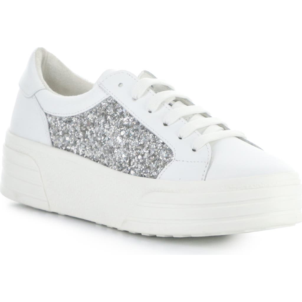 Bos. & Co. Lona Glitter Platform Sneaker In White/plata