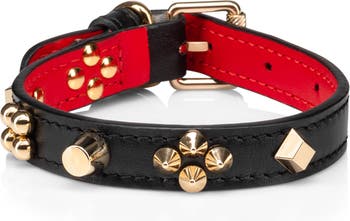 Christian Louboutin Loubicollar Spikes Calfskin Leather Extra Small Dog Collar Black/ Gold