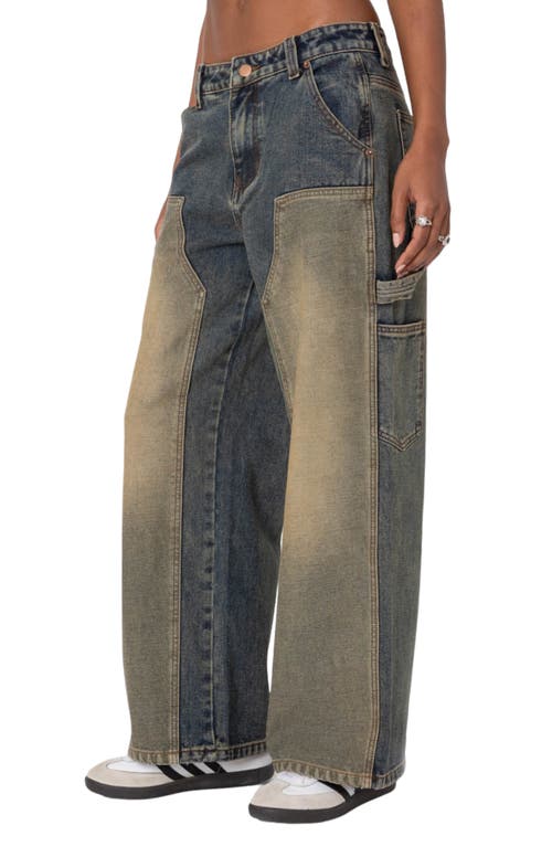 Edikted Contrast Panel Low-rise Baggy Jeans In Blue-washed