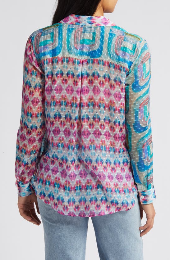 Shop Apny Brushstroke Print Button-up Shirt In Pink/ Blue Multi