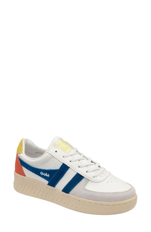 Shop Gola Classics Grandslam Trident Sneaker In White/marine Blue/limelight