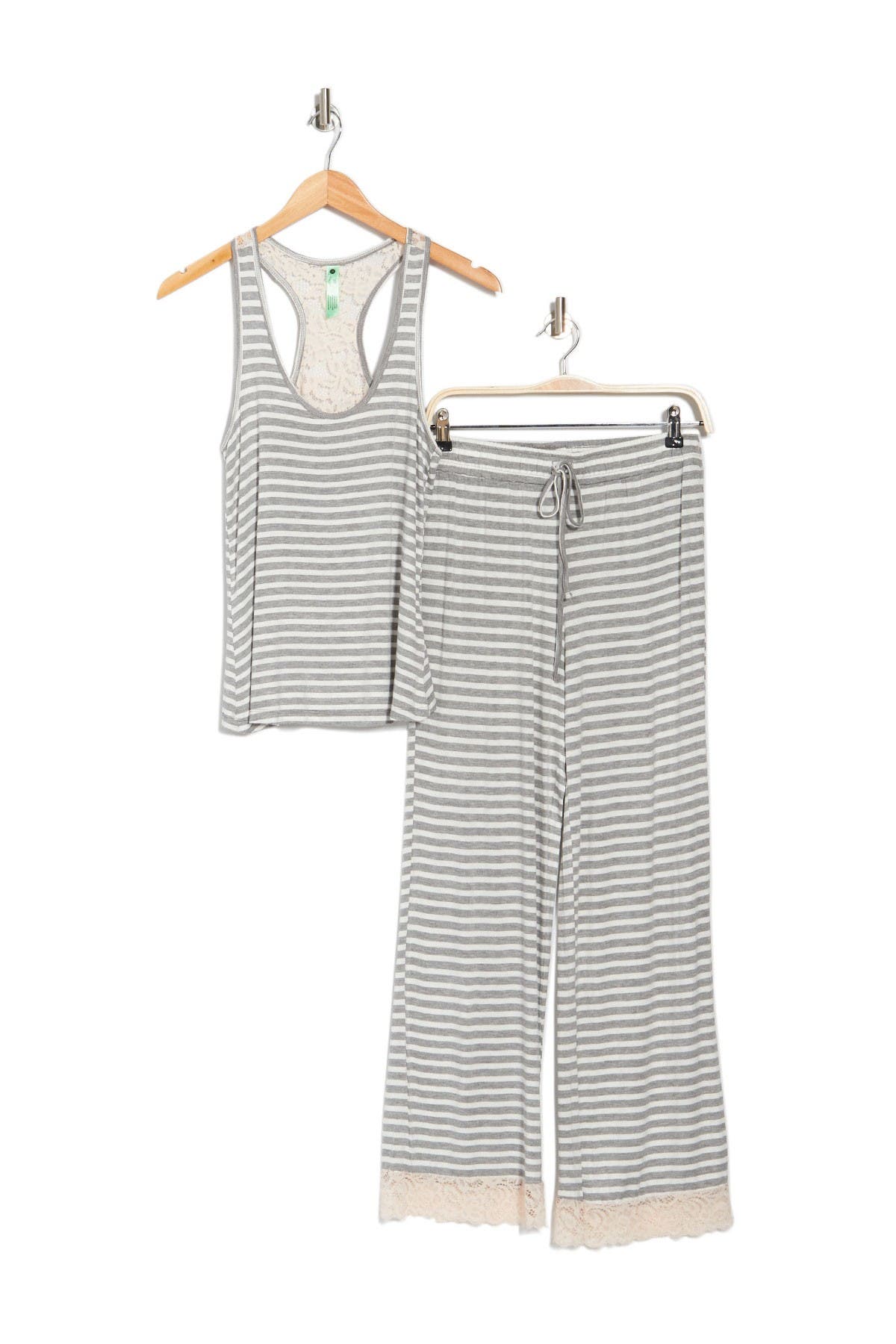 Honeydew Intimates Striped Lace Trim Tank & Pants 2-piece Pajama Set In Heathergreystripe