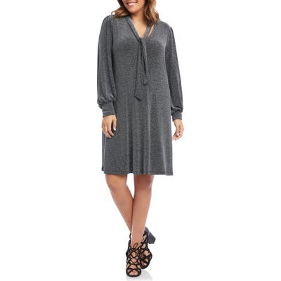Plus Size Karen Kane Taylor Tie Neck Sparkle Long Sleeve Dress, Metallic