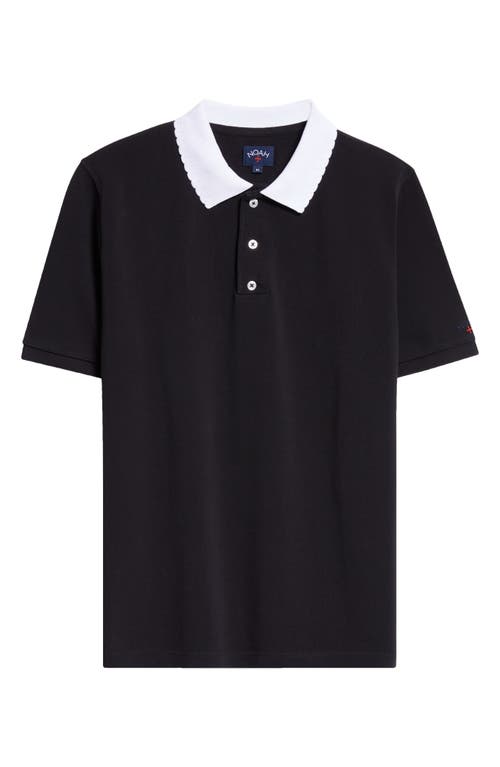 Shop Noah Scalloped Collar Cotton Piqué Polo In Black/white