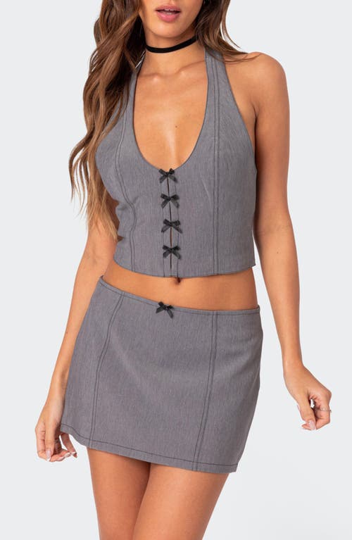 EDIKTED Take a Bow Crop Halter Top Gray at Nordstrom,