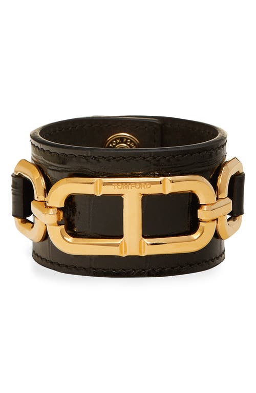 Shop Tom Ford Whitney Croc Embossed Leather Cuff Bracelet In 1n001 Black