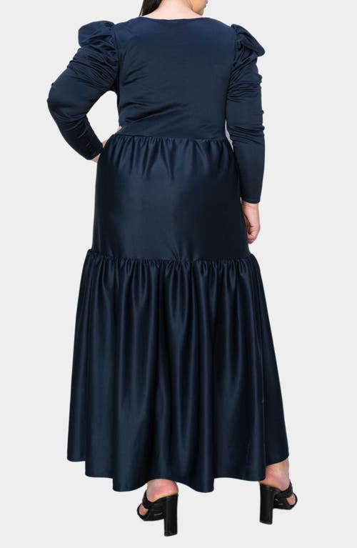 Shop L I V D Isabel Long Sleeve Tiered Maxi Dress In Navy