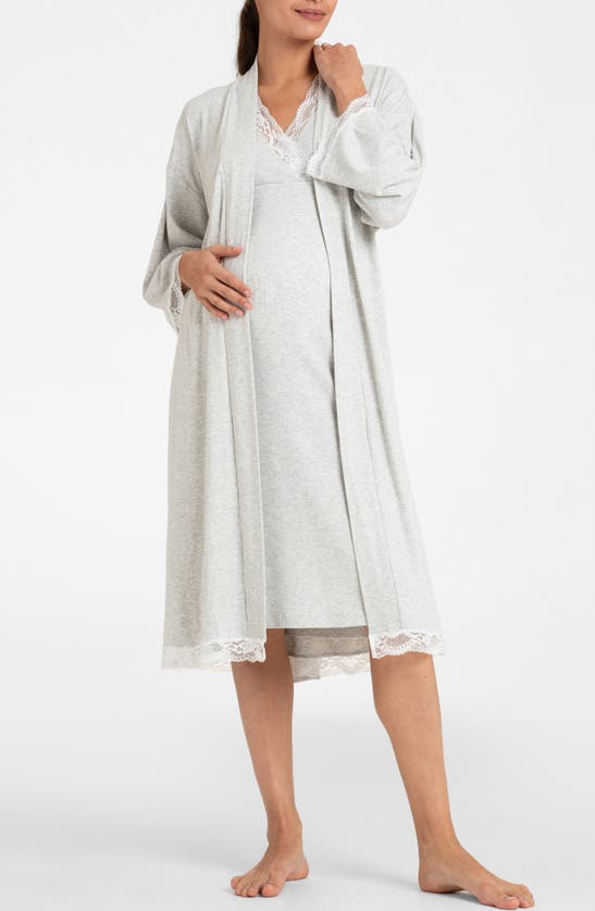 Shop Seraphine Tie Waist Maternity Robe In Grey Marl