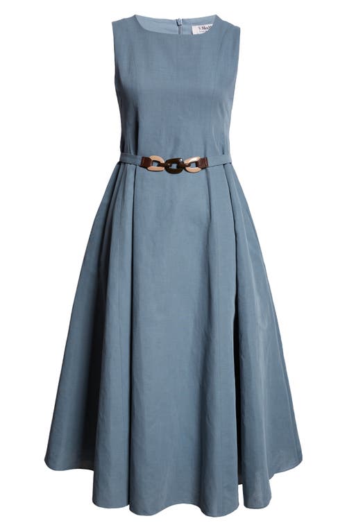 Shop Max Mara Amelie Belted Sleeveless Cotton & Linen A-line Dress In Sky Blue