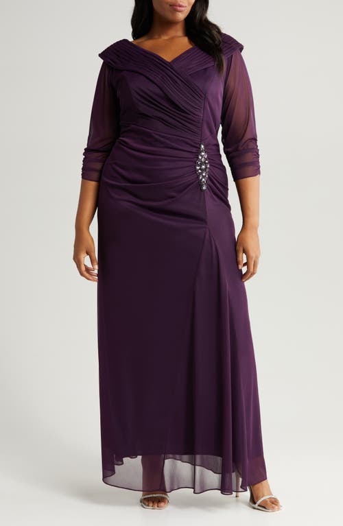 Alex Evenings Rhinestone Detail Portrait Collar Gown Eggplant at Nordstrom,