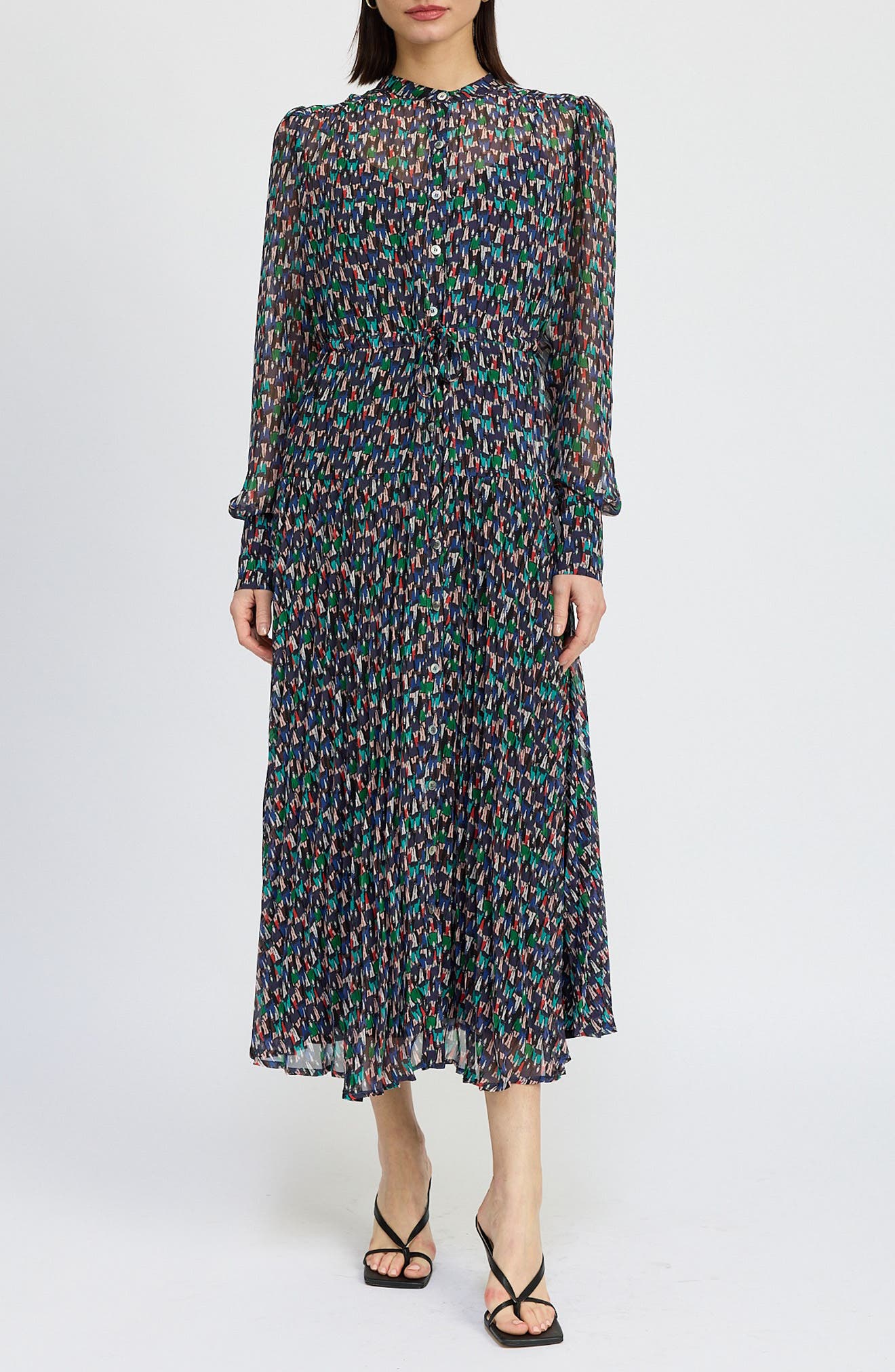 En Saison Alicia Long Sleeve A-Line Dress in Black Multi 