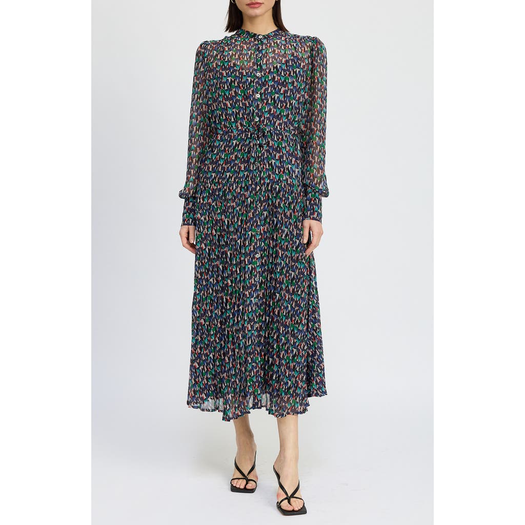 En Saison Alicia Long Sleeve A-Line Dress in Black Multi