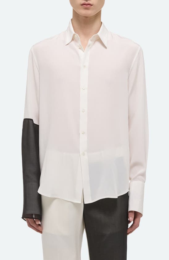 Shop Helmut Lang Colorblocked Silk Button-up Shirt In White/ Black Combo