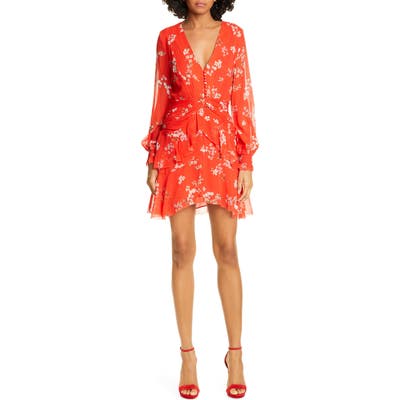 Nicholas Floral Print Long Sleeve Silk Minidress, Red