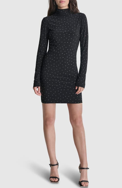 Shop Dkny Crystal Long Sleeve Stretch Dress In Black