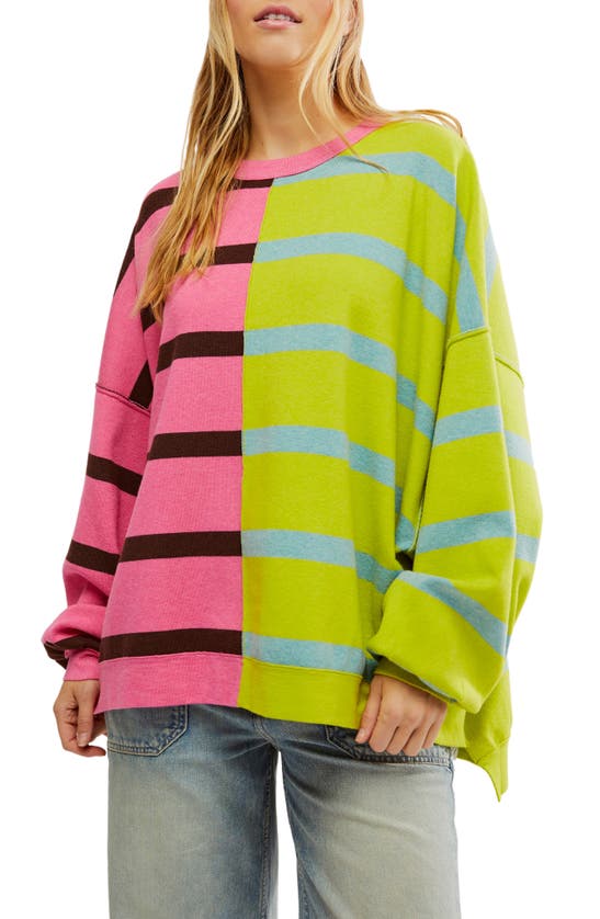 Shop Free People Uptown Stripe Sweatshirt In Aurora Lime Combo
