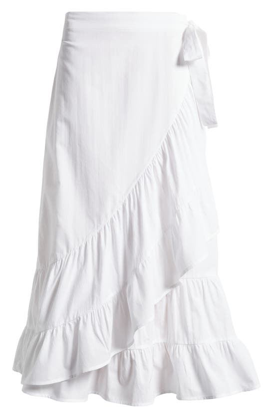 Shop Vince Camuto Ruffle Detail Cotton Wrap Midi Skirt In Ultra White