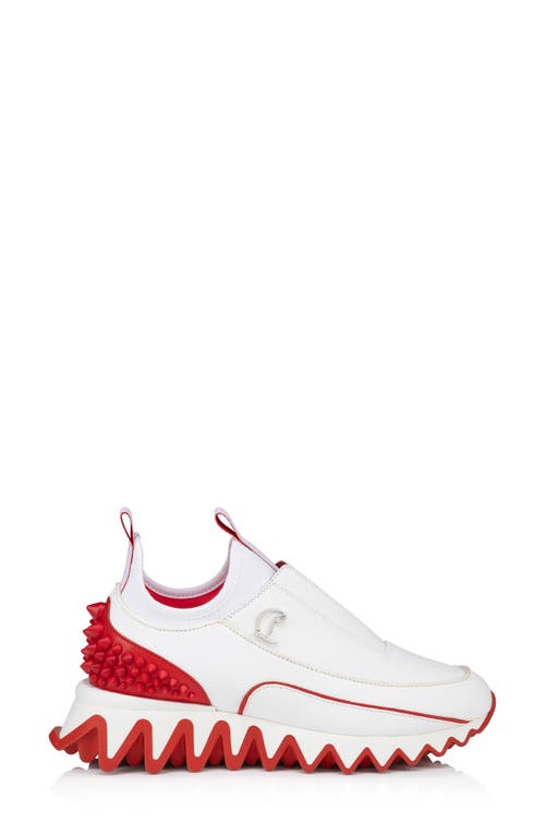 Shop Christian Louboutin Sharkyloub Spikes Slip-on Sneaker In White/loubi