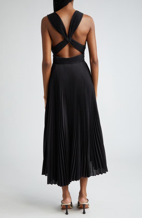 Shop A.l.c . Everly Pleated Strappy Back Midi Dress In Black