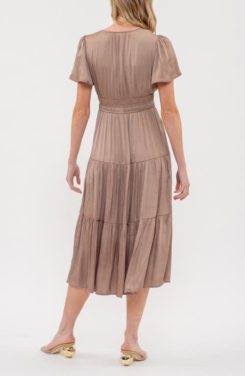 August Sky Short Sleeve Empire Waist Midi Dress In Mocha