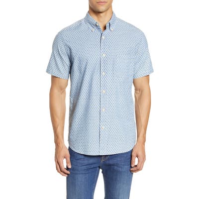 Faherty Everyday Short Sleeve Button-Down Shirt, Blue