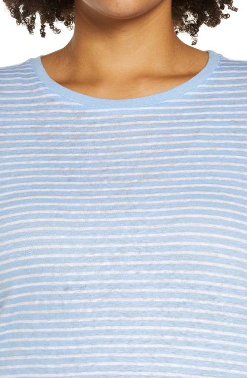 Vince Stripe Crewneck Slub Jersey T-shirt In Light Cerulean/optic Wh